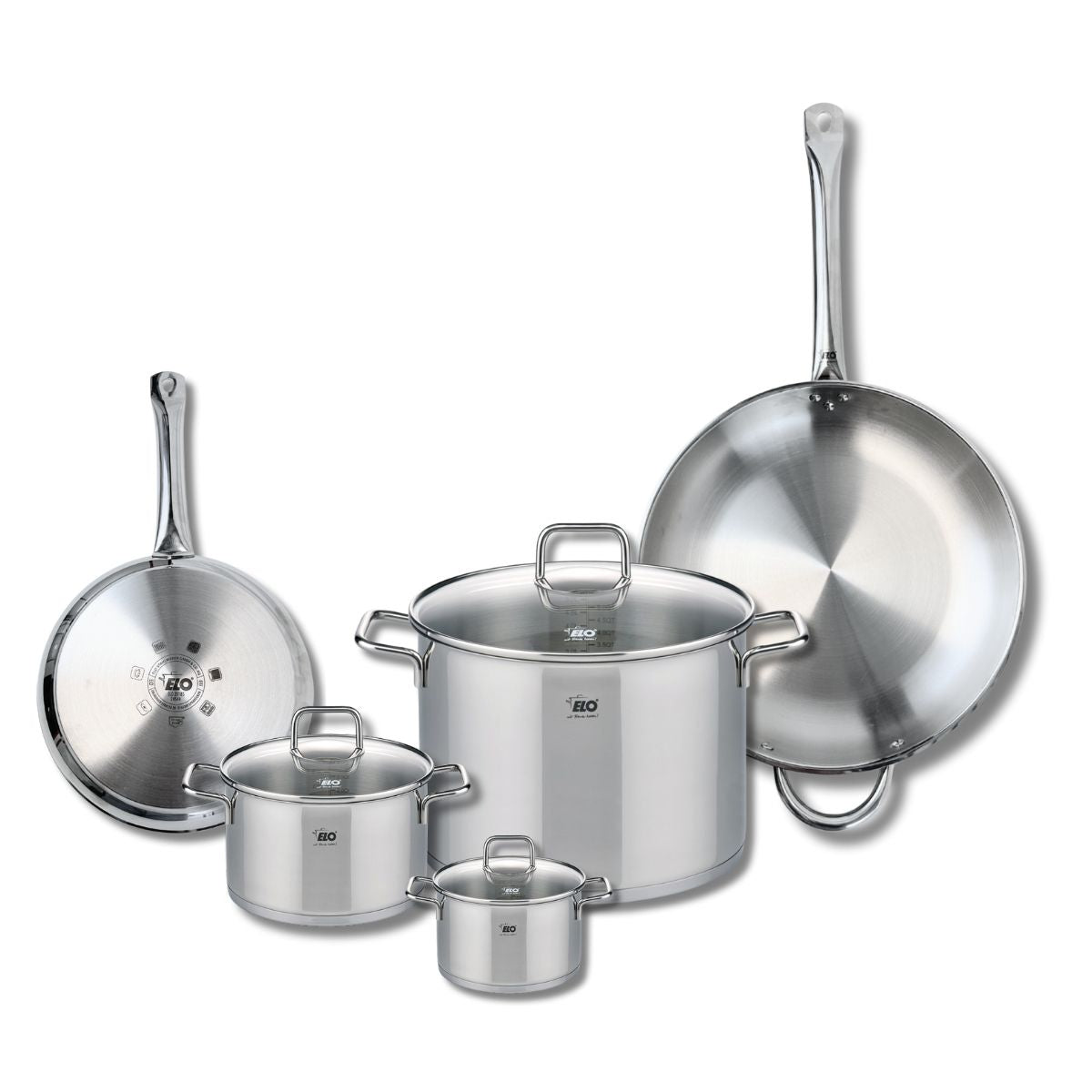 Ensemble de 2 Poêles de cuisson 24 et 32 cm et 3 faitouts 12, 16 et 26 cm  Profi Citrin Elo - Mathon - 1