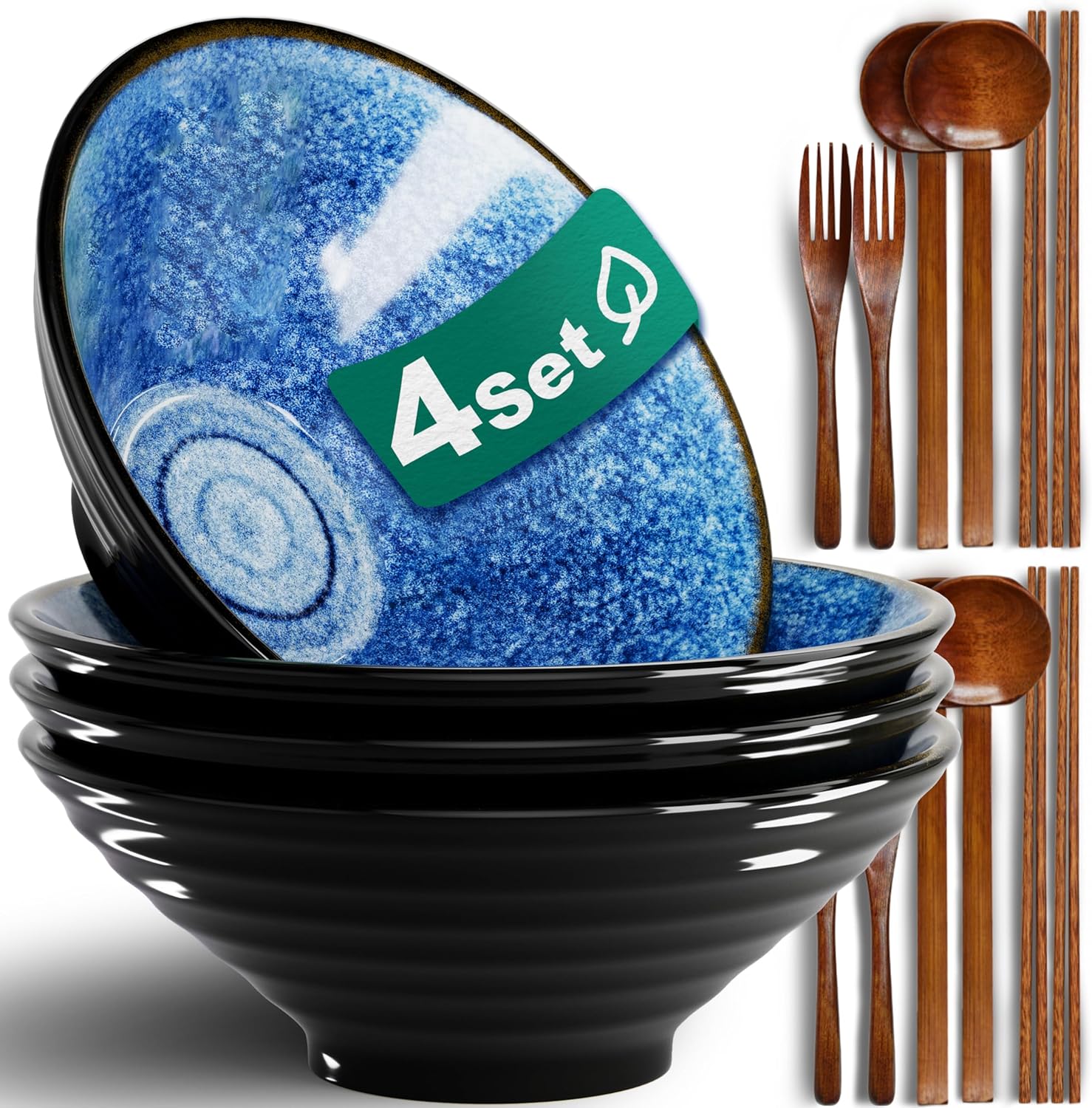 Lot de 4 bols ramen 1800 ml – céramique et ustensiles bois Vendos85 - Mathon