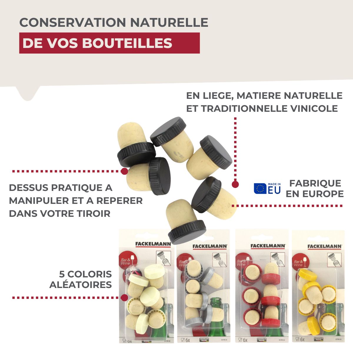Lot de 6 bouchons de liège  Bar Concept Fackelmann - Mathon - 4