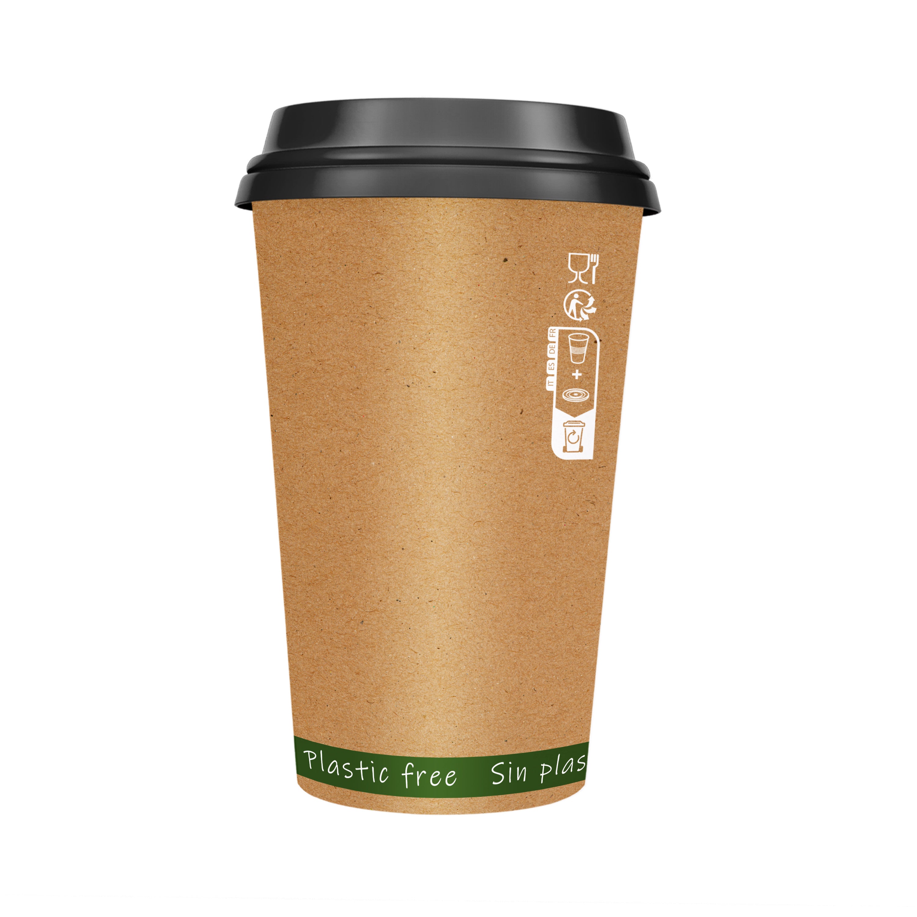 50Pcs - Gobelet Zen en carton kraft brun sans plastique, Waterbased  H136mm 460ml FirstPack - Mathon