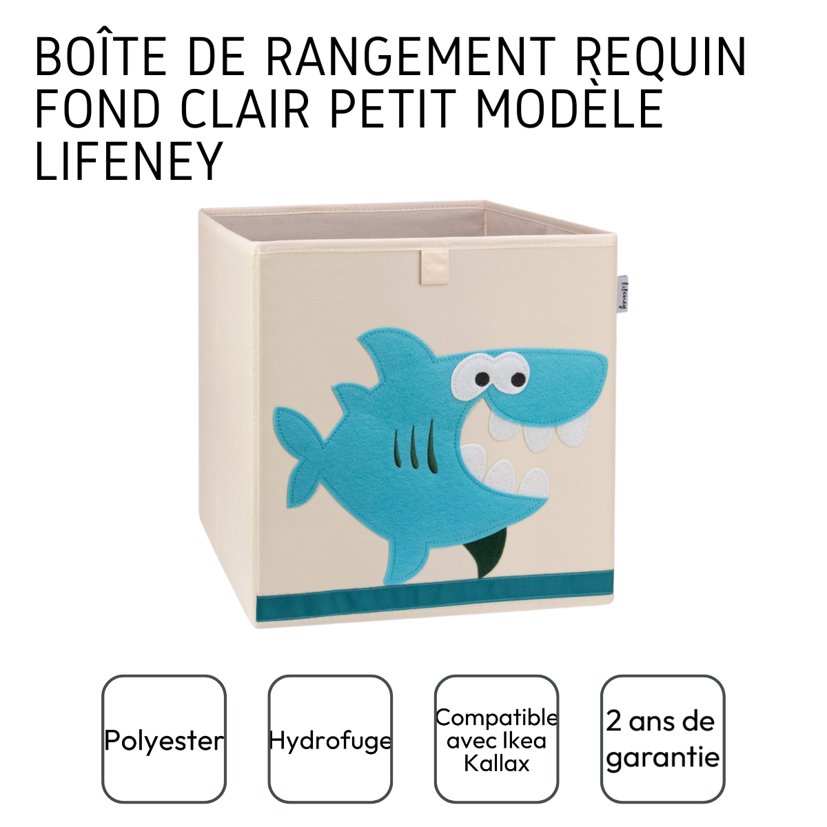 Boîte de rangement en tissu pour enfant "requin" sur fond clair, compatible Ikea Kallax Lifeney Fackelmann - Mathon - 4