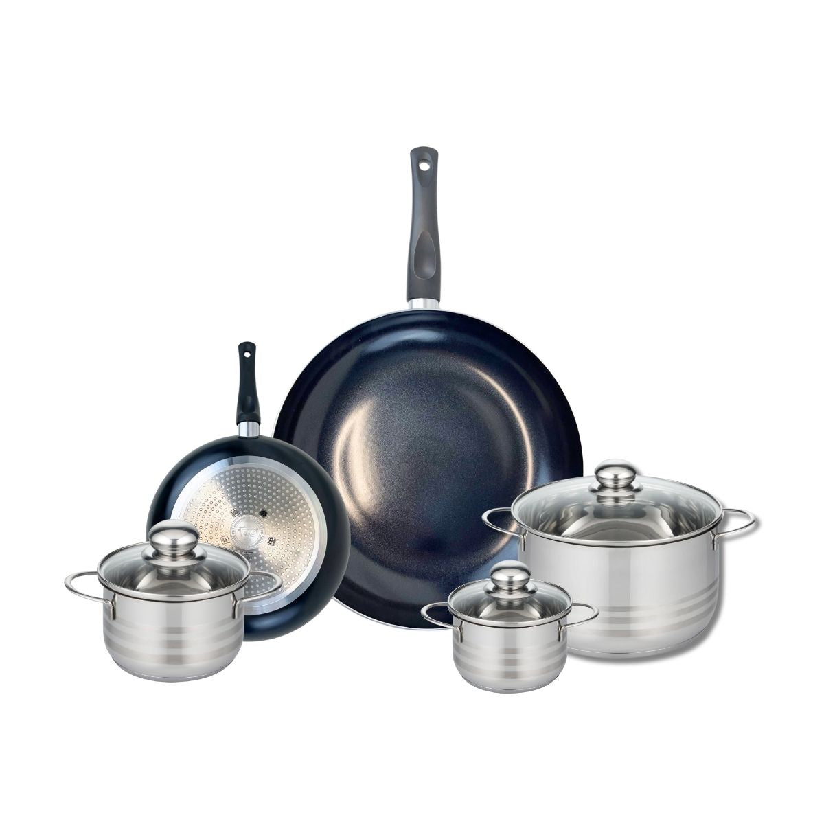 Ensemble de 2 Poêles de cuisson 20 et 32 cm et 3 faitouts 12, 14 et 20 cm  Prima Brillant Elo - Mathon - 1