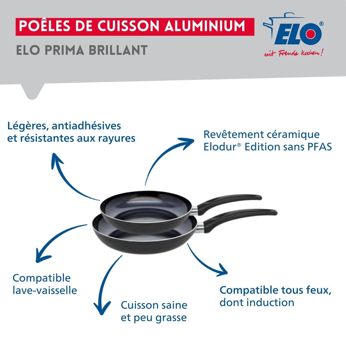 Ensemble de 2 Poêles de cuisson 20 et 24 cm et 2 faitouts 12 et 14 cm  Prima Brillant Elo - Mathon - 4
