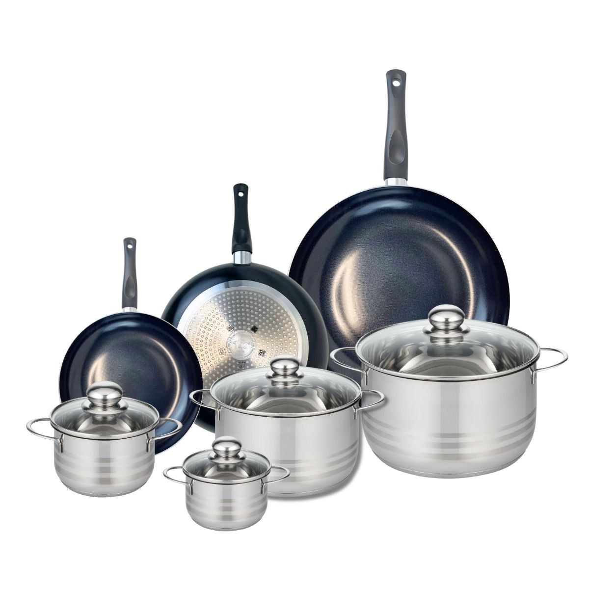 Ensemble de 3 Poêles de cuisson 20, 24 et 32 cm et 4 faitouts 12, 14, 20 et 24 cm  Prima Brillant Elo - Mathon - 1