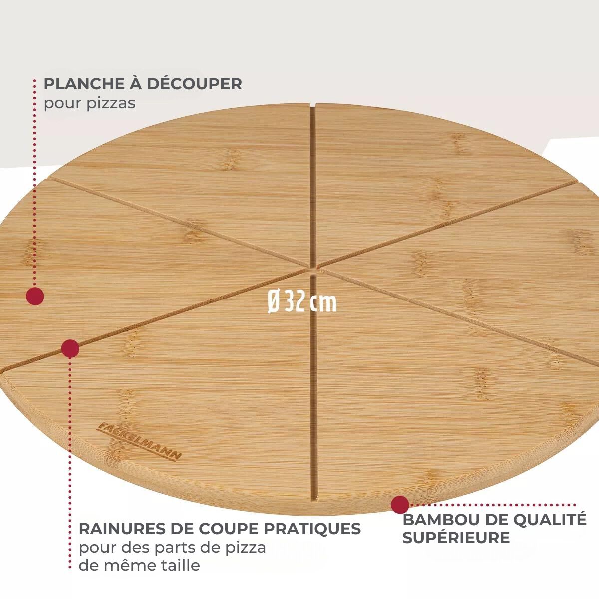 Ensemble de 4 Planches à pizza avec rainures de coupe, Ø 32 cm Fackelmann - Mathon - 3