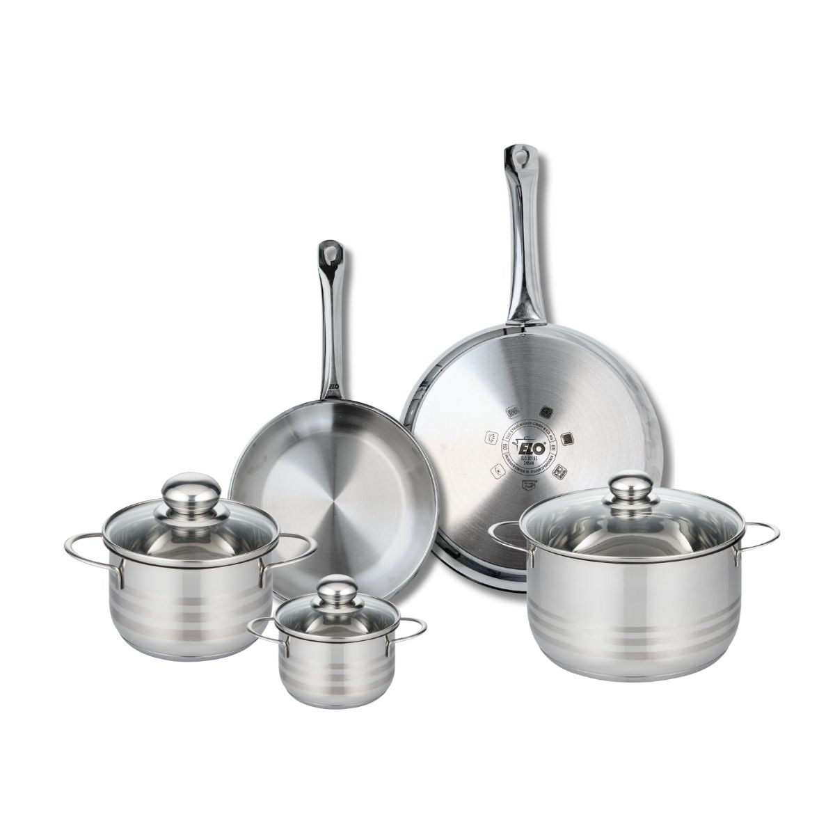 Ensemble de 2 Poêles de cuisson 24 et 28 cm et 3 faitouts 12, 16 et 24 cm  Profi Brillant Elo - Mathon - 1