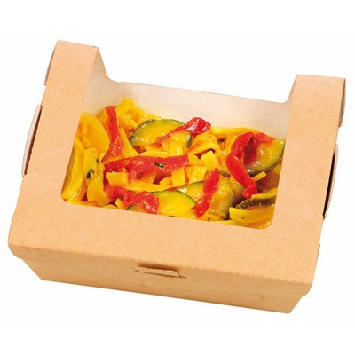 250Pcs - Boite salade carton kraft brun à fenêtre  120x100x40mm 375ml FirstPack - Mathon - 1