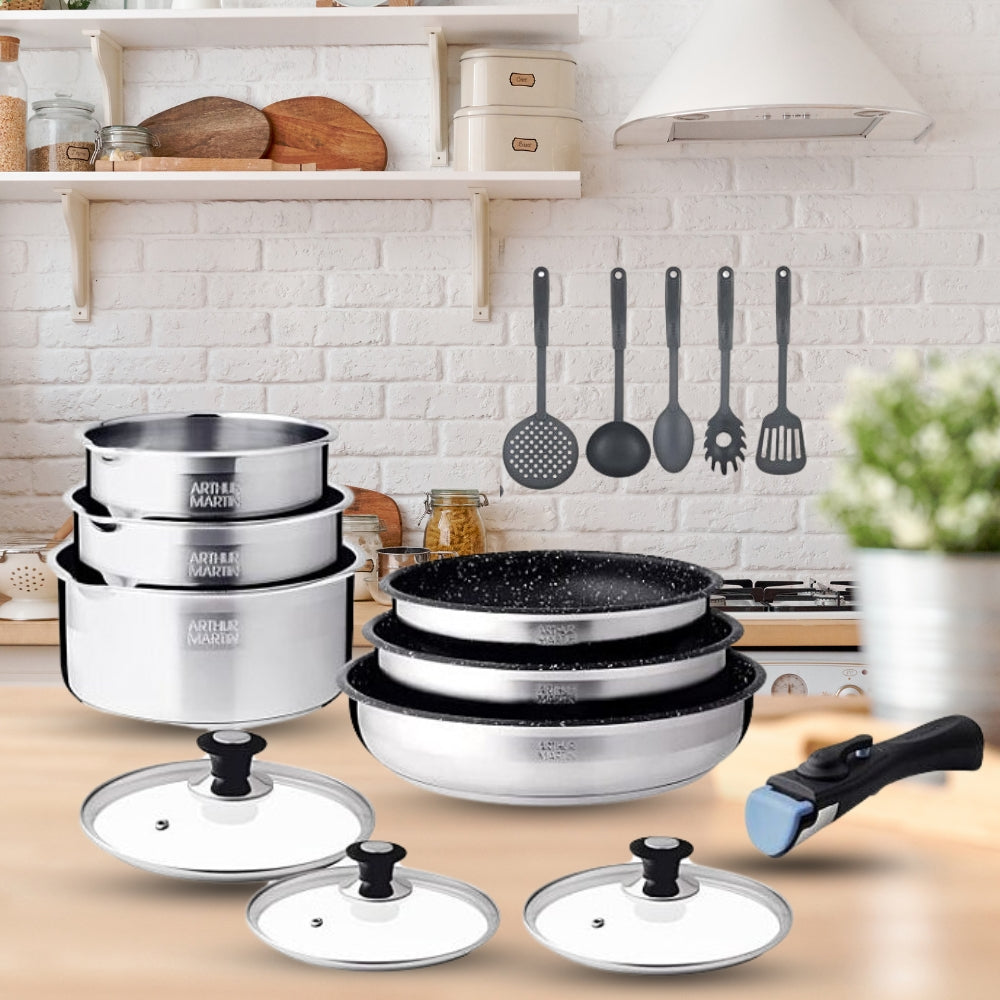 Batterie de cuisine inox avec manche amovible 15 pieces Arthur Martin AM1275 Arthur Martin - Mathon - 5
