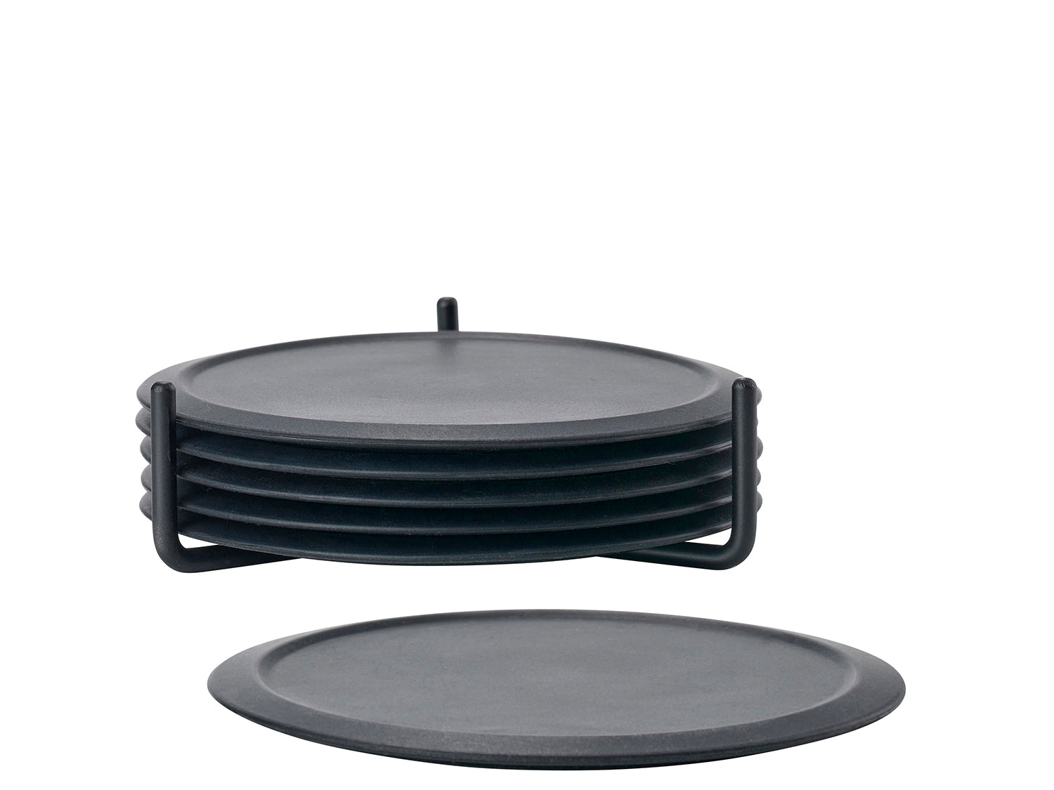 Ensemble de 6 dessous de verre SINGLES et support en silicone et métal Noir Zone Denmark - Mathon - 1
