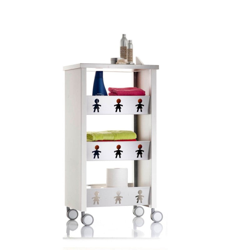 Chariot de rangement, étagère à roulettes, 83,50 x 43,5 x 30,5 cm., BALI, Blanc-Acier Inoxydable Don Hierro - Mathon - 1