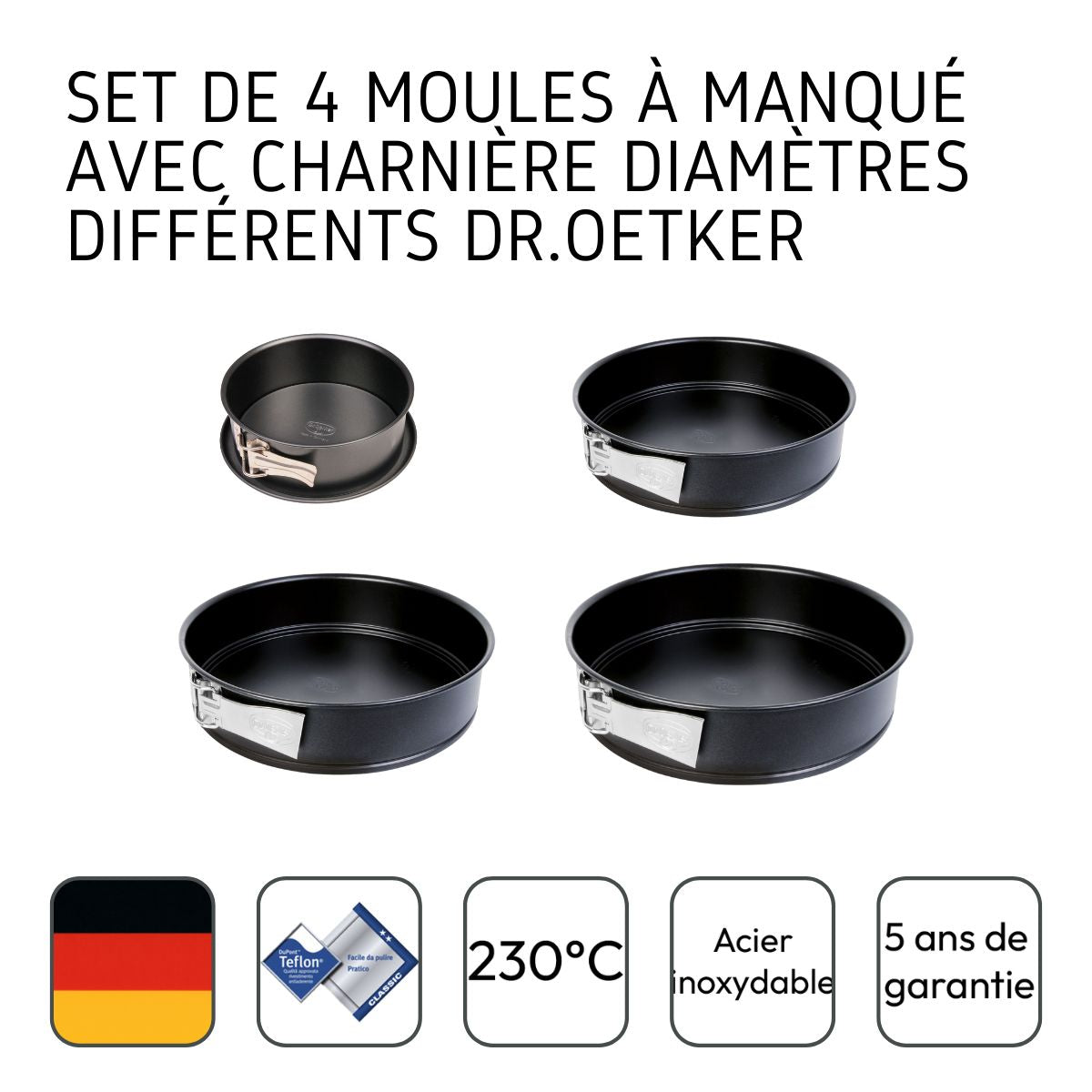 Set de 4 moules à manqué à charnière 18 cm + 24 cm + 26 cm + 28 cm  Tradition Dr. Oetker - Mathon - 4