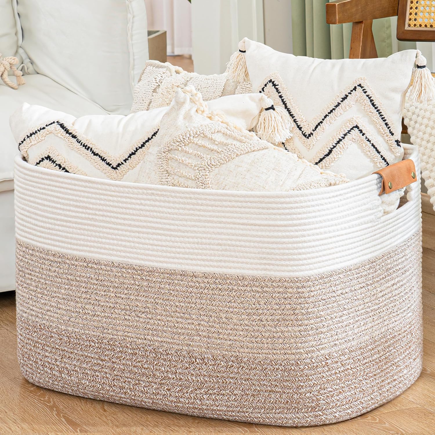 Panier de rangement 72 L en coton naturel lavable Lin Vendos85 - Mathon