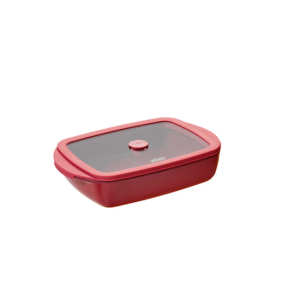 Plat à four rectangulaire en verre borosilicate avec couvercle Grenat 0,8 L Pebbly - Mathon - 1