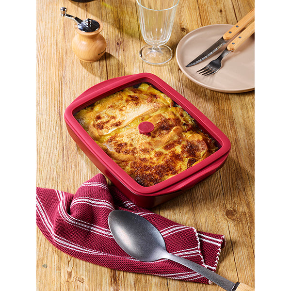Plat à four rectangulaire en verre borosilicate avec couvercle Grenat 1,6L Pebbly - Mathon - 2