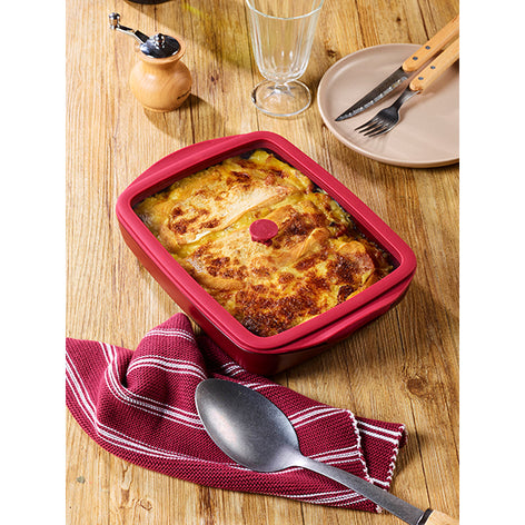 Plat à four rectangulaire en verre borosilicate avec couvercle Grenat 1,6L Pebbly - Mathon - 2