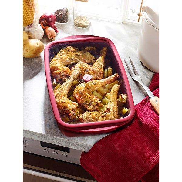 Plat à four rectangulaire en verre borosilicate avec couvercle Grenat 3,6 L Pebbly - Mathon - 2