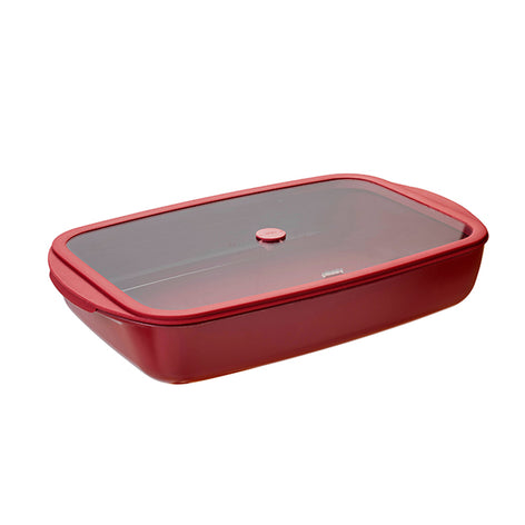 Plat à four rectangulaire en verre borosilicate avec couvercle Grenat 3,6 L Pebbly - Mathon - 1