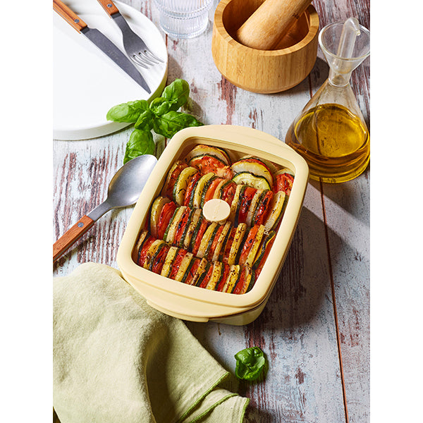 Plat à four rectangulaire en verre borosilicate avec couvercle Crème 0,8 L Pebbly - Mathon - 2