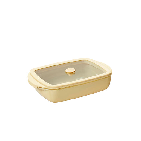 Plat à four rectangulaire en verre borosilicate avec couvercle Crème 0,8 L Pebbly - Mathon - 1