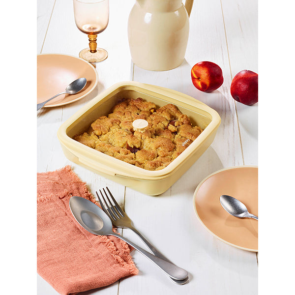 Plat à four carré en verre borosilicate avec couvercle Crème 1,6 L Pebbly - Mathon - 2