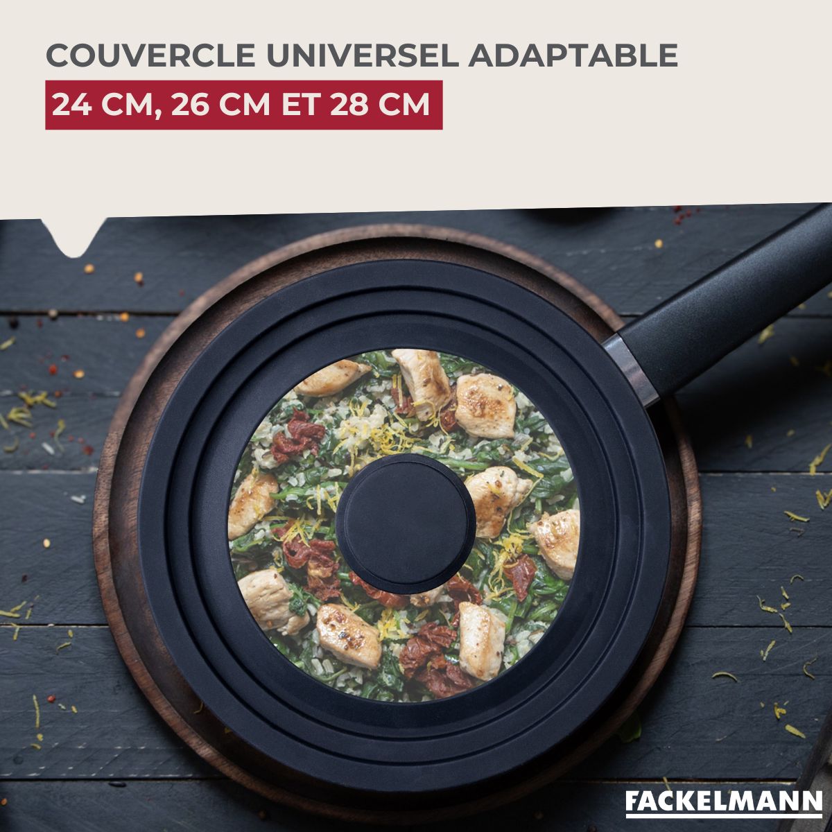 Couvercle de cuisson adaptable de 24 à 28 cm en verre et silicone Fackelmann - Mathon - 2