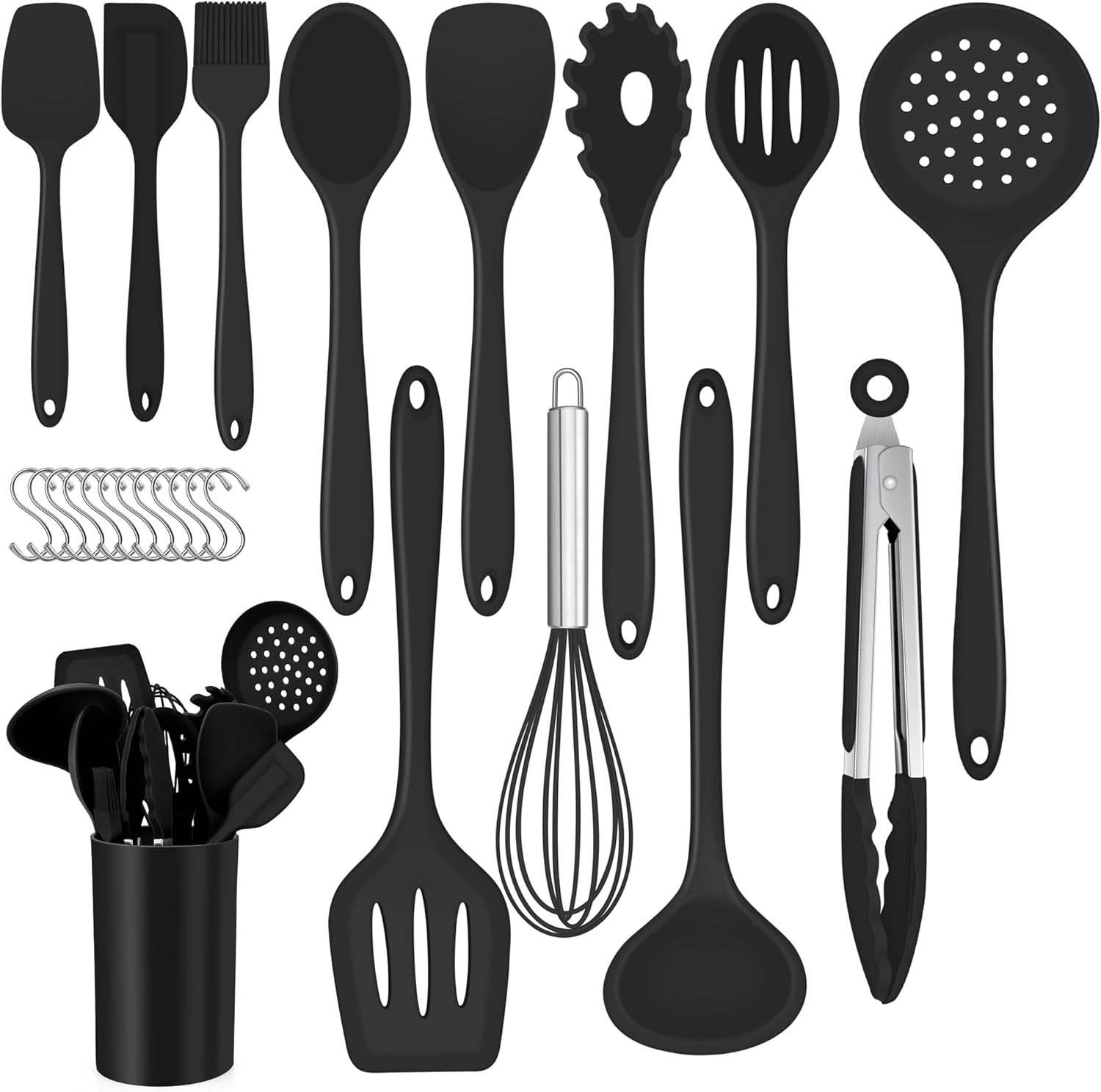 Lot de 25 ustensiles de cuisine en silicone anti-adhésifs et résistants à la chaleur noir Vendos85 - Mathon