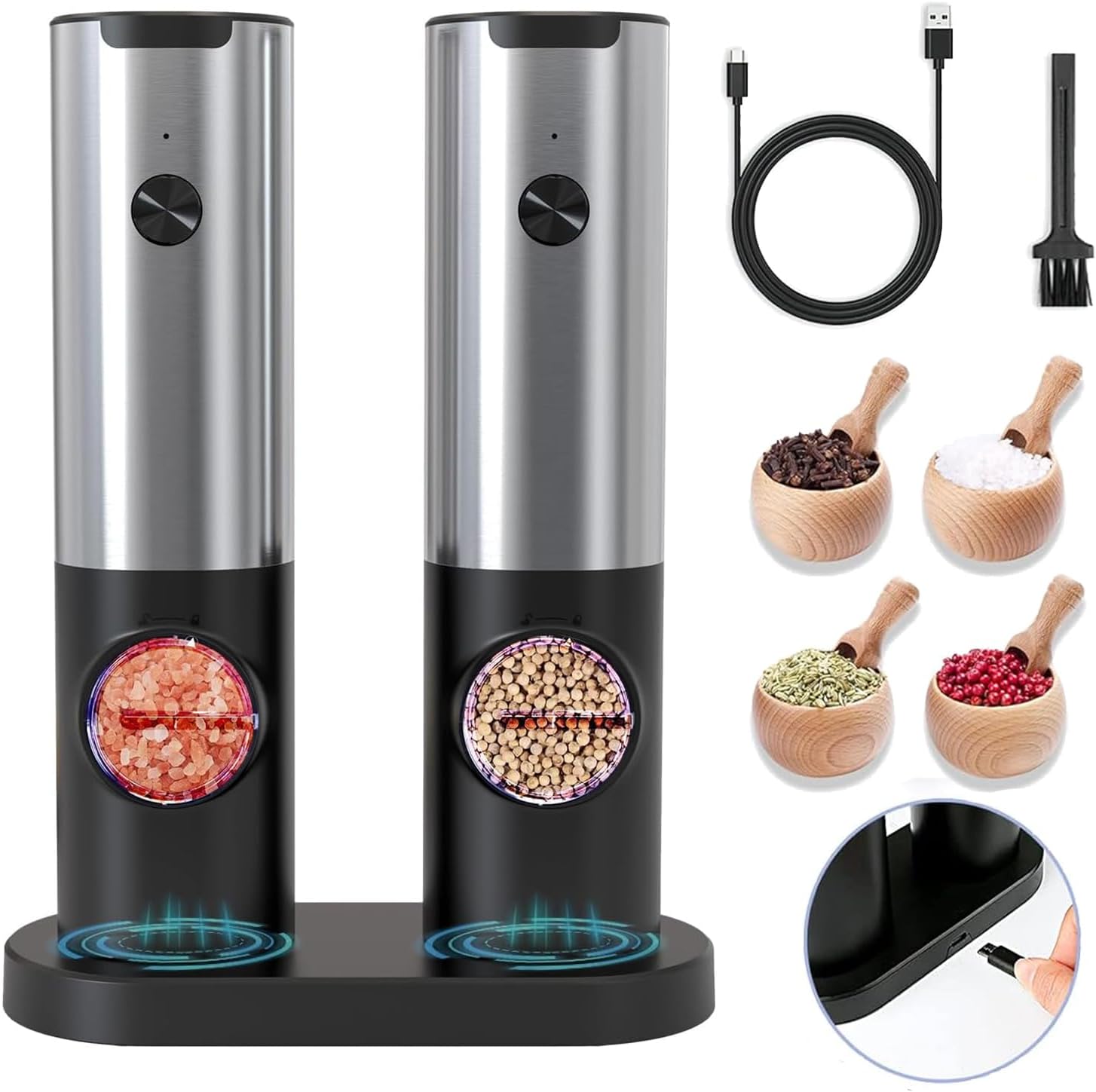 Moulin à sel en acier inoxydable avec Base Rechargeable Vendos85 - Mathon