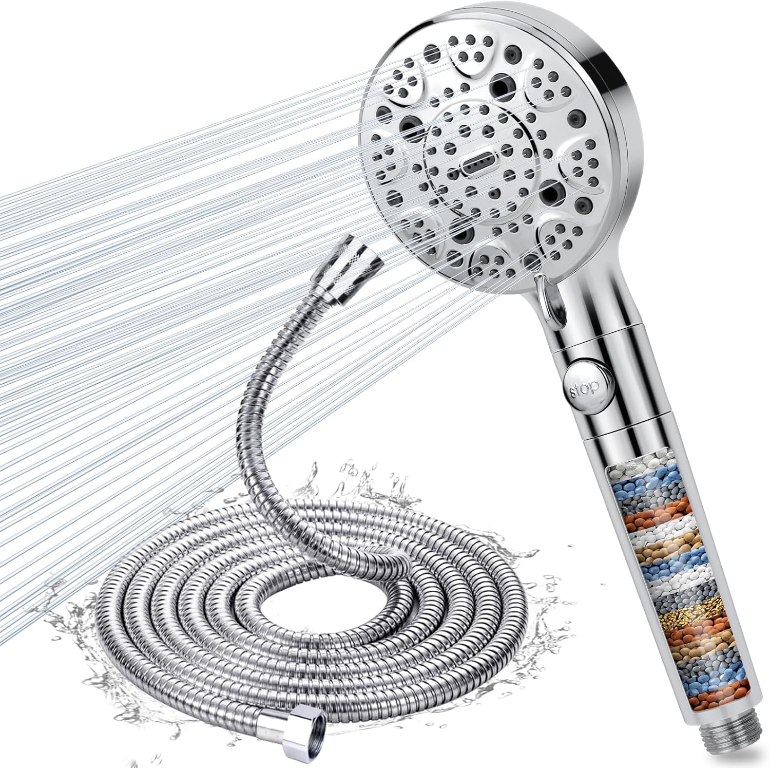 Pommeau de douche chromé 9 jets avec filtre 15 couches Vendos85 - Mathon