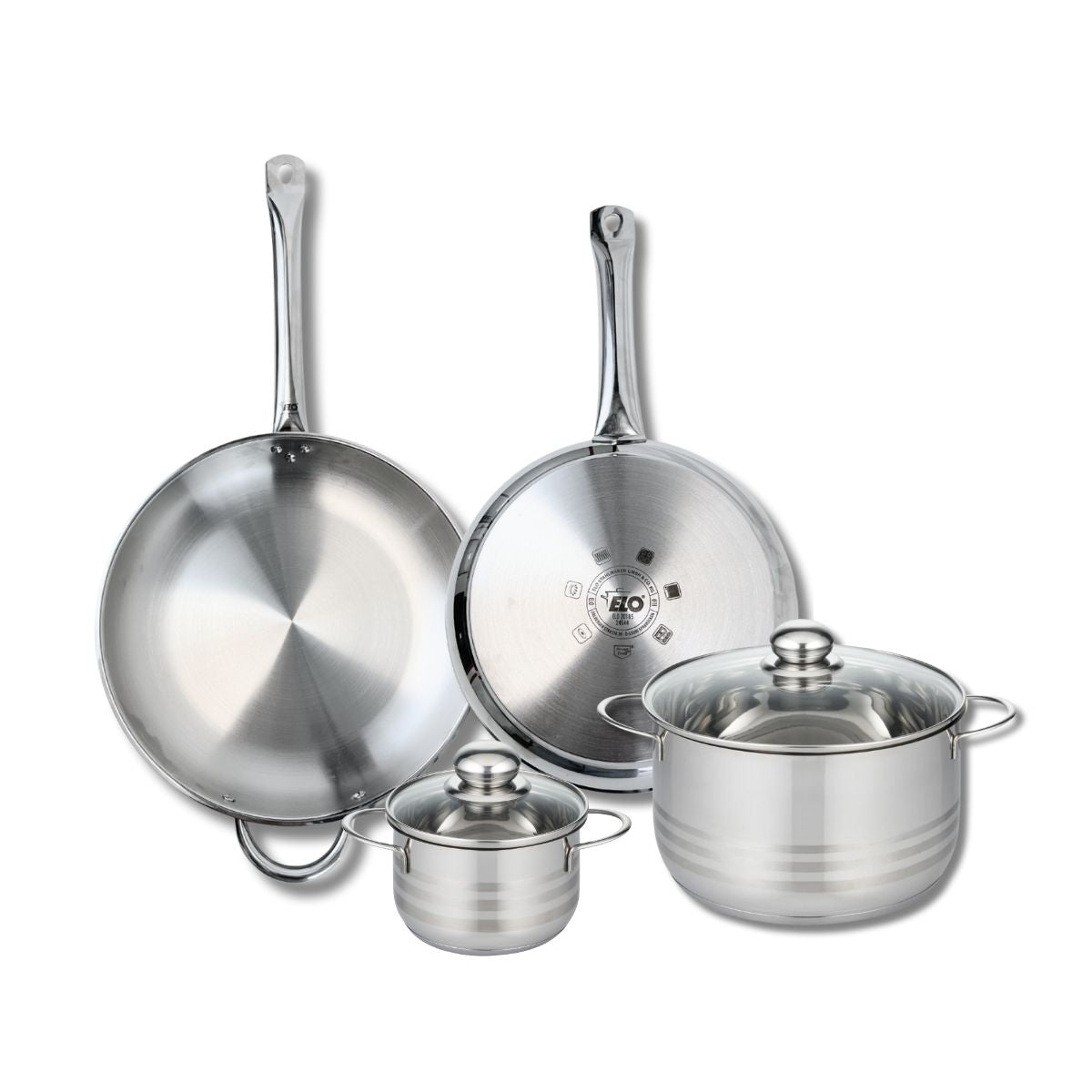 Ensemble de 2 Poêles de cuisson 28 et 32 cm et 2 faitouts 14 et 24 cm  Profi Brillant Elo - Mathon - 1