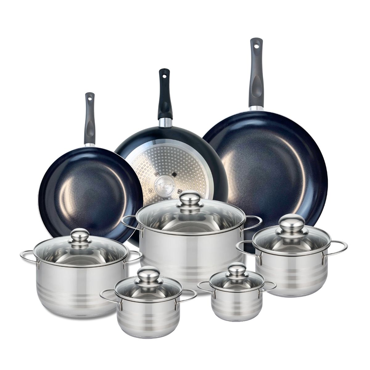 Ensemble de 3 Poêles de cuisson 24, 28 et 32 cm et 5 faitouts 12, 14, 16, 20 et 24 cm  Prima Brillant Elo - Mathon - 1