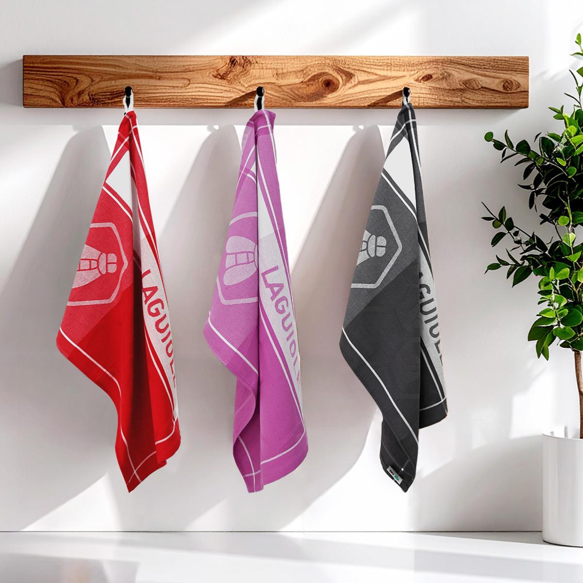 Lot de 3 torchons jacquard 50x70cm rouge -  "Miel" Laguiole Cuisson - Mathon - 3