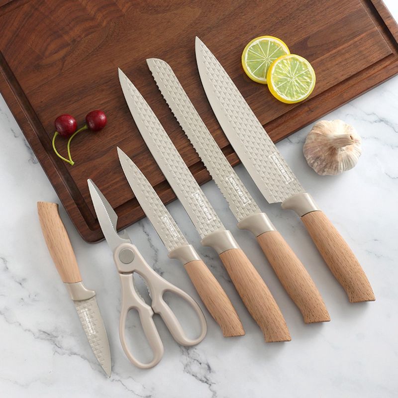 Ensemble de couteaux 5 pièces avec ciseaux et support Cream Royalty Line RLDC07E Royalty Line - Mathon - 4