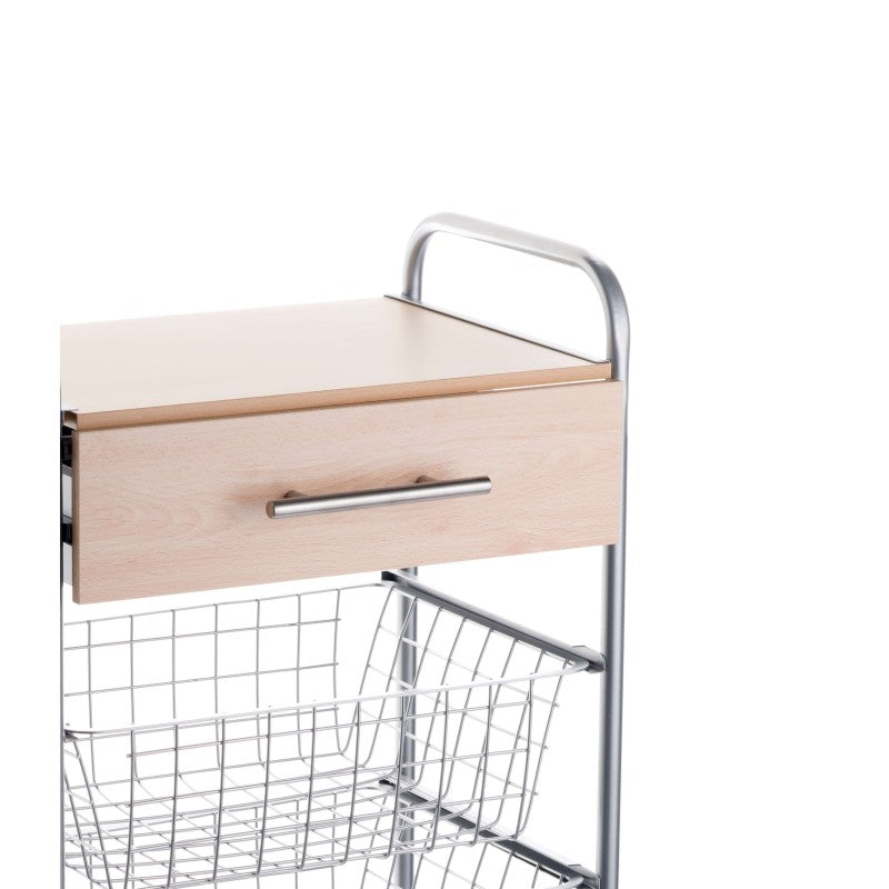 Desserte de cuisine alesia – 3 paniers, tiroir et plateau hêtre – gris aluminium Don Hierro - Mathon - 3