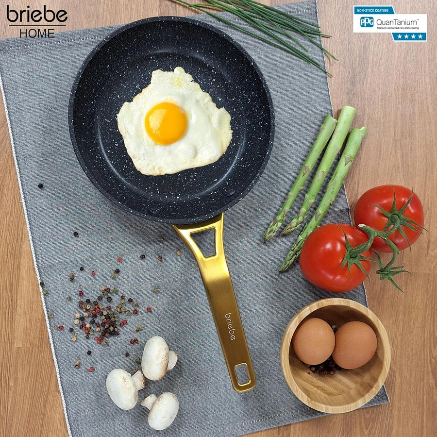 Set 3 Poêles à Frire Antiadhésives à Induction 18-20-24cm, Aluminium Forgé  Noir Gold Titanium - Mathon - 2