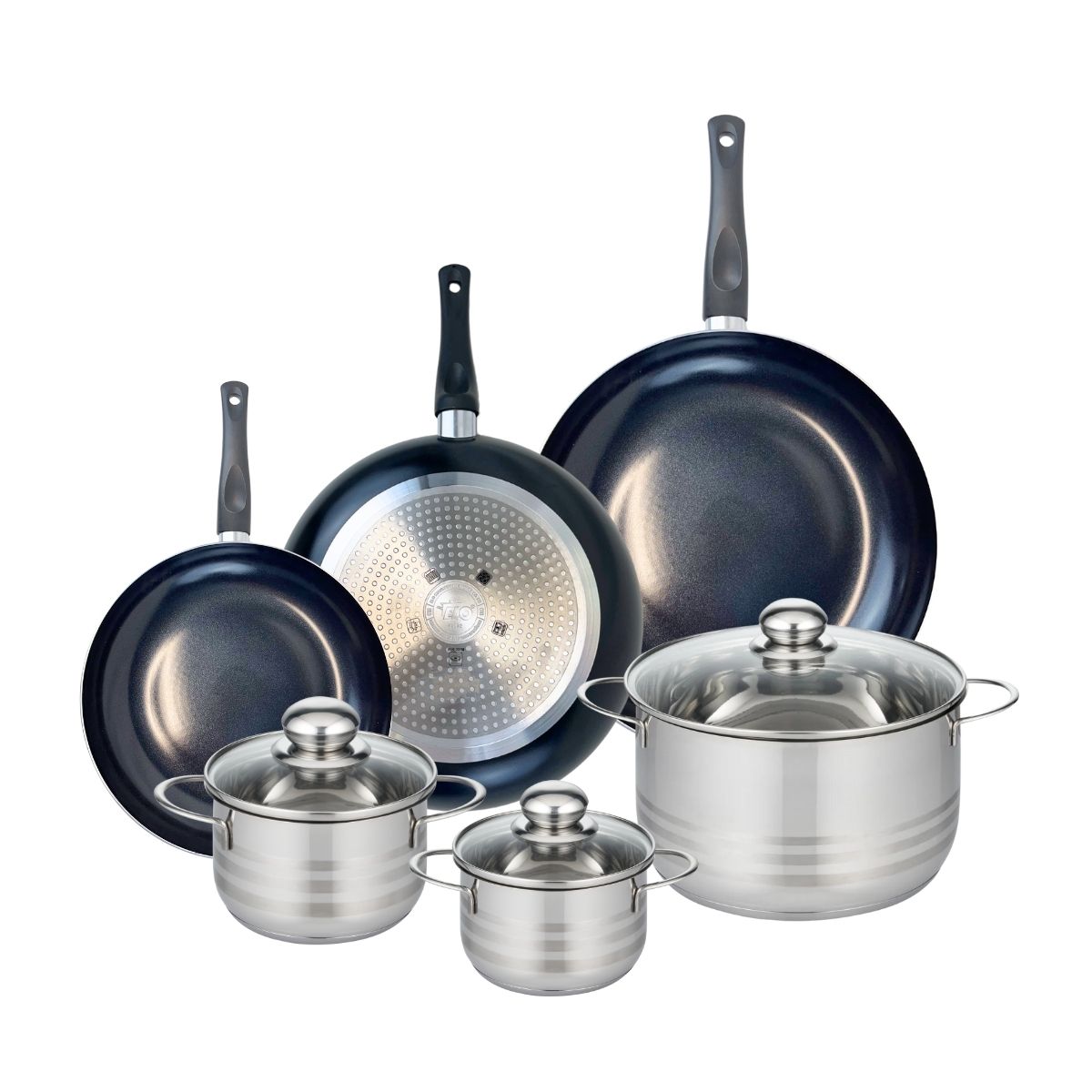 Ensemble de 3 Poêles de cuisson 24, 28 et 32 cm et 3 faitouts 14, 16 et 24 cm  Prima Brillant Elo - Mathon - 1