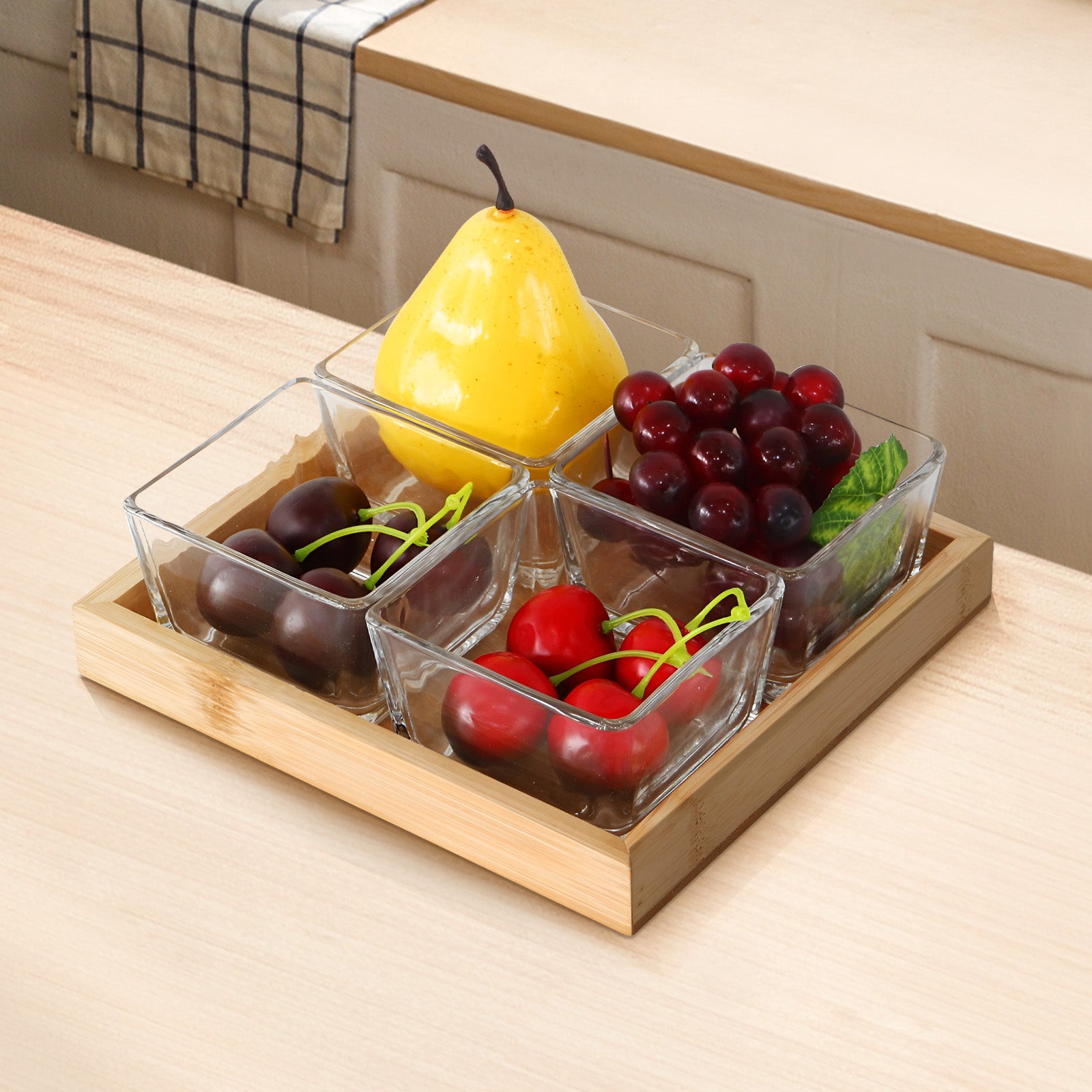 4 Bols Verre avec Base Bambou Cheffinger - Mathon - 2