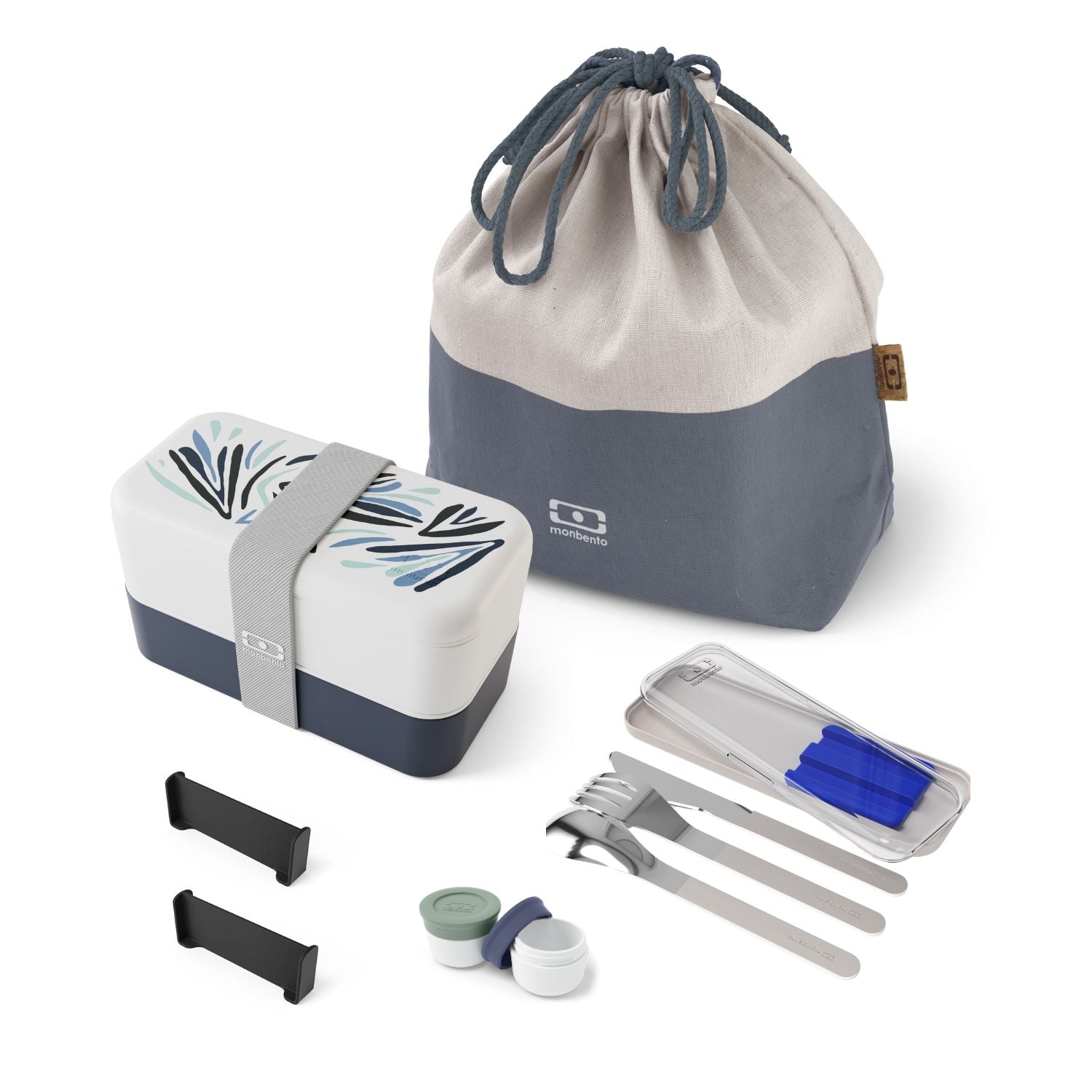 Set repas lunch box 2 étages 1L bleu Nordic + accessoires Monbento - Mathon - 1