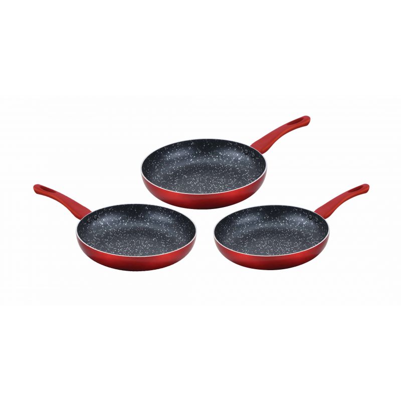 Lot de 3 Poêles en pierre 20 24 28cm Induction rouge Cenocco CC2001-RED Cenocco - Mathon - 1