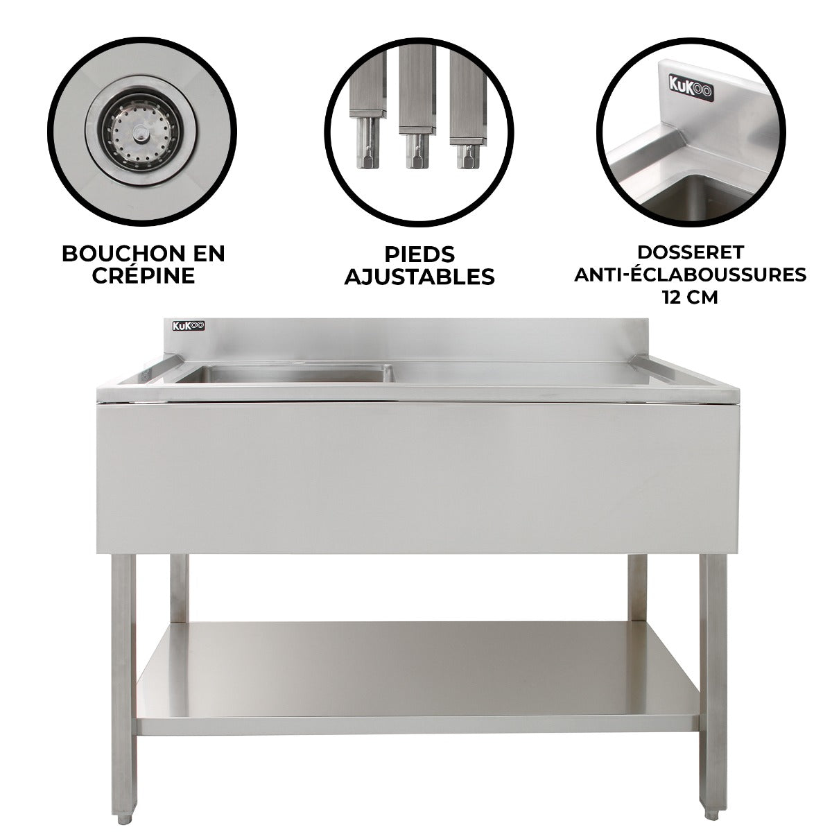 Evier Commercial à 1 Cuve - Egouttoir à Droite Kukoo - Mathon - 2