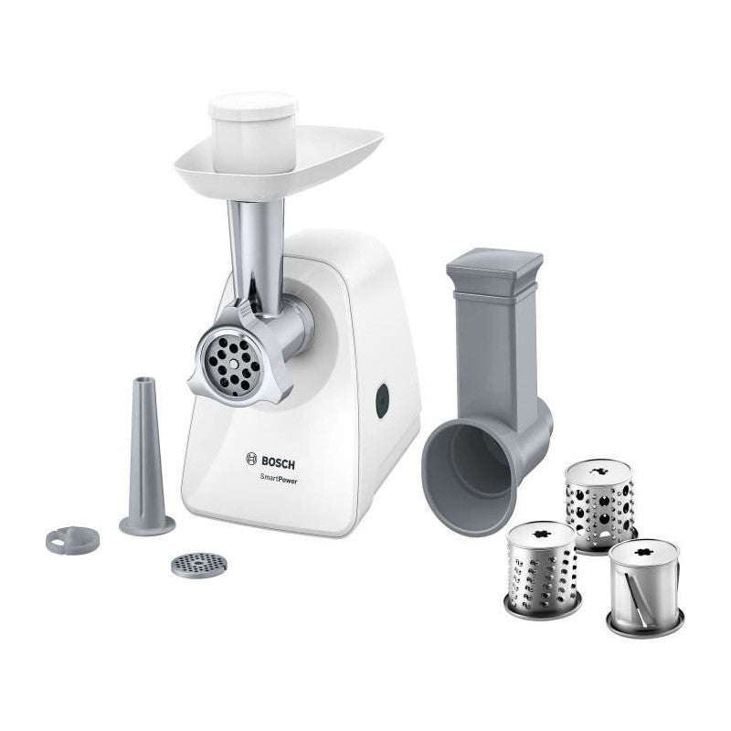 Hachoir A Viande -   - Mfw2514w Smartpower - Blanc - Moteur Bloqué 1500 W - 1,7 Kg/mn - 2 Grilles De Hachoir - Râpeur/émi Bosch - Mathon - 1
