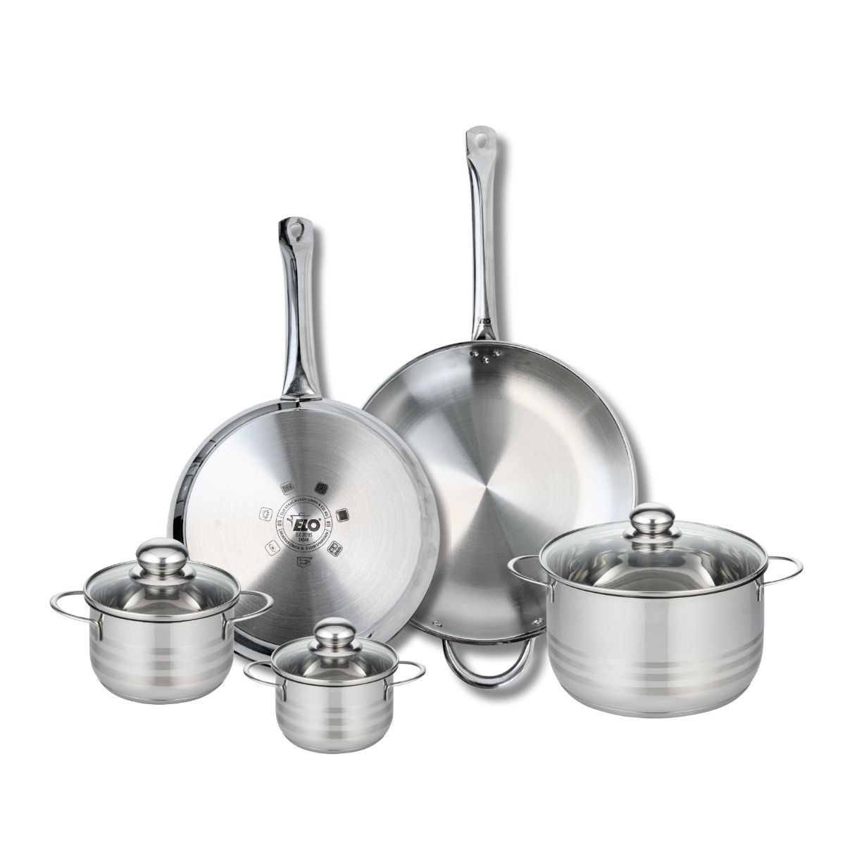 Ensemble de 2 Poêles de cuisson 28 et 32 cm et 3 faitouts 12, 14 et 20 cm  Profi Brillant Elo - Mathon - 1