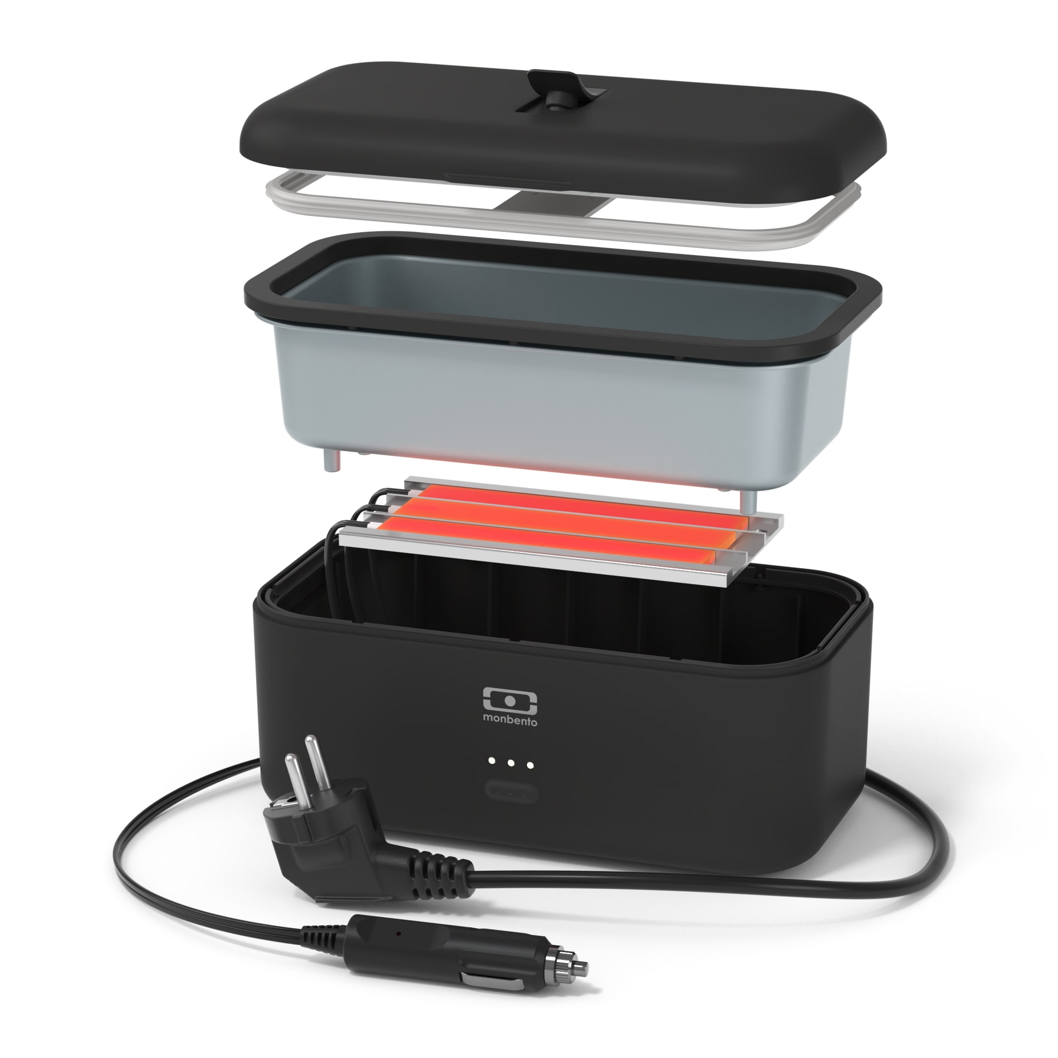 Lunch box électrique chauffante Pack Warmer 700ml Noir Onyx + câble auto Monbento - Mathon - 3