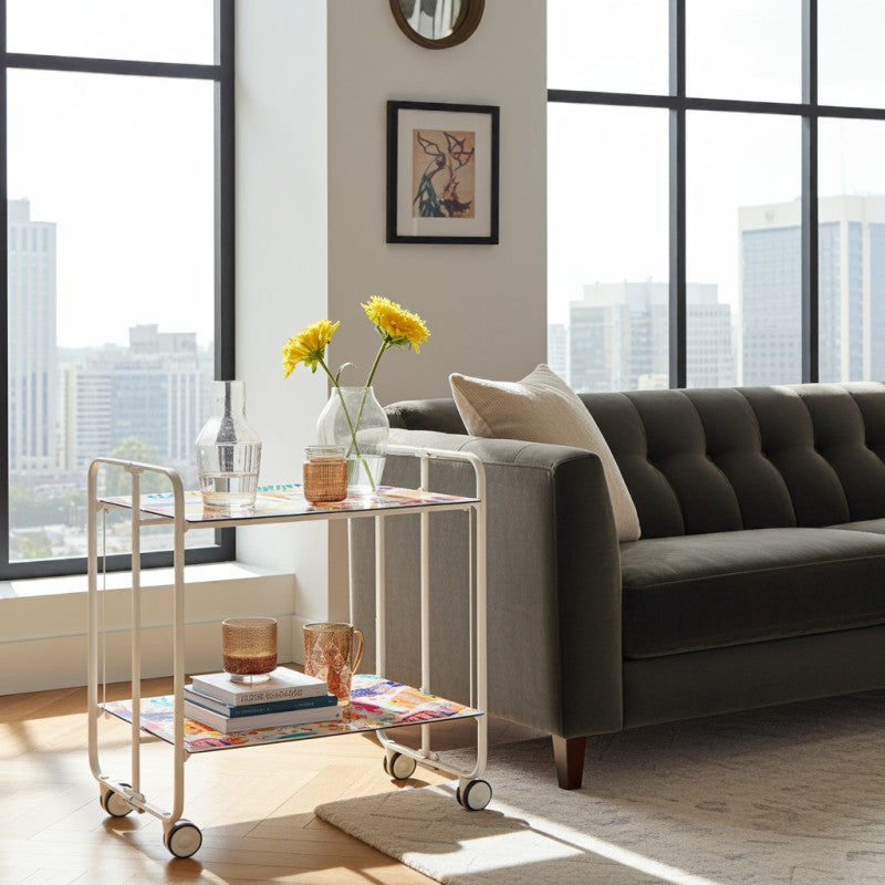 Desserte pliante 2 niveaux avec roulettes – structure blanche, bauhaus Don Hierro - Mathon - 3