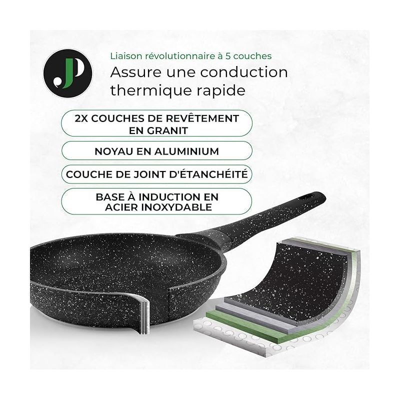 Batterie de cuisine 11 pièces avec poignées amovibles en Granit noir - Tous feux dont induction Just perfecto JL-998 Just Perfecto - Mathon - 3