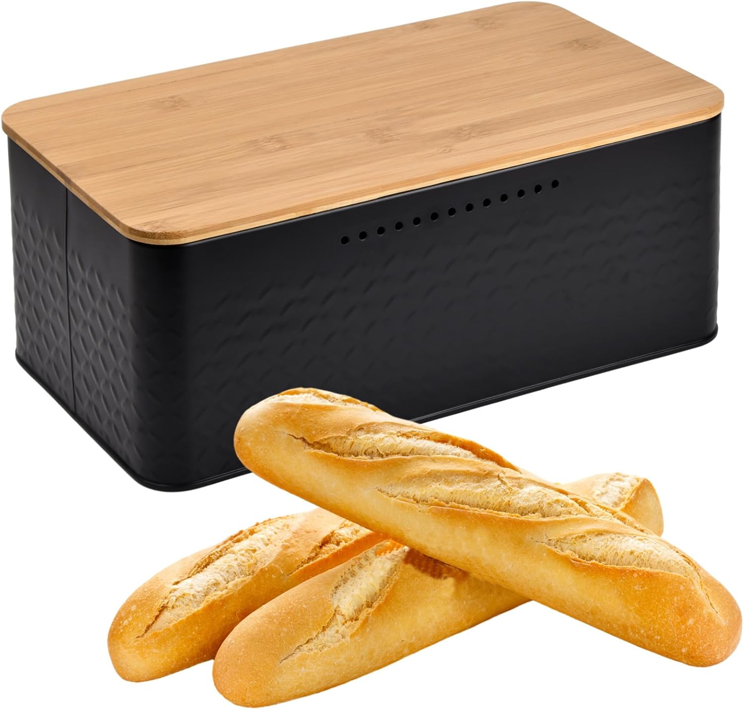 Boîte à Pain Grande Capacité avec Couvercle en Bambou 33 x 18 x 13.5 cm noir Vendos85 - Mathon