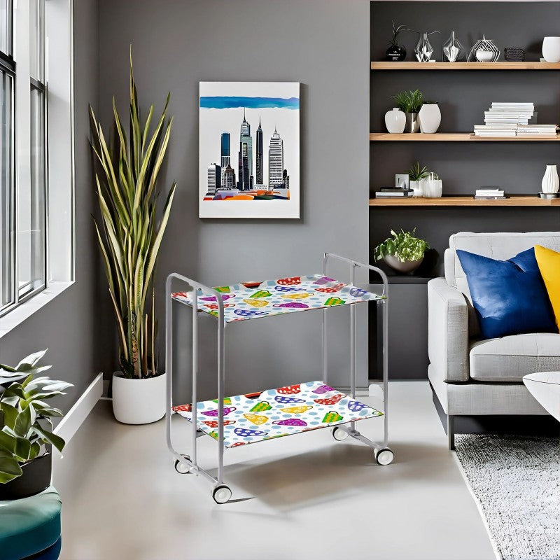 Desserte pliante 2 niveaux avec roulettes – structure gris aluminium, bauhaus Don Hierro - Mathon - 2