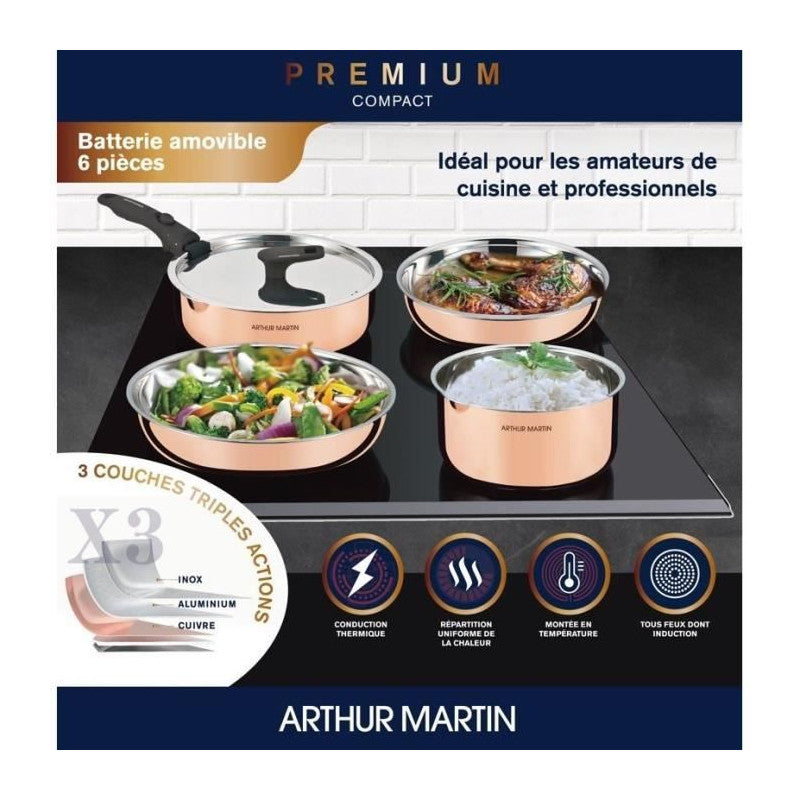 Batterie De Cuisine 6 Pieces -   - Am516gt - 3 Couches Triple Action - Tous Feux Dont Induction Arthur Martin - Mathon - 2