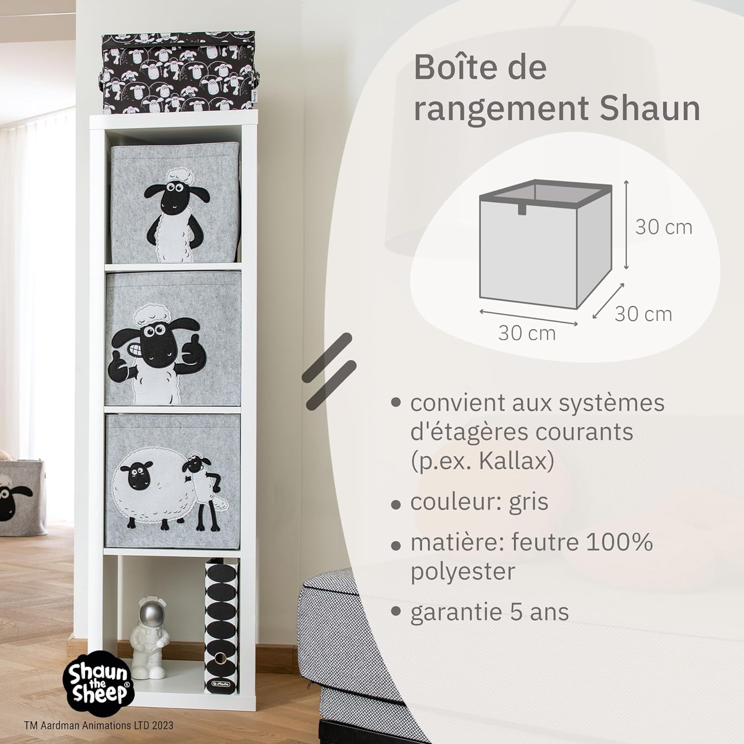 Boîte de rangement en feutre compatible Kallax Lifeney Shaun le mouton Fackelmann - Mathon - 3