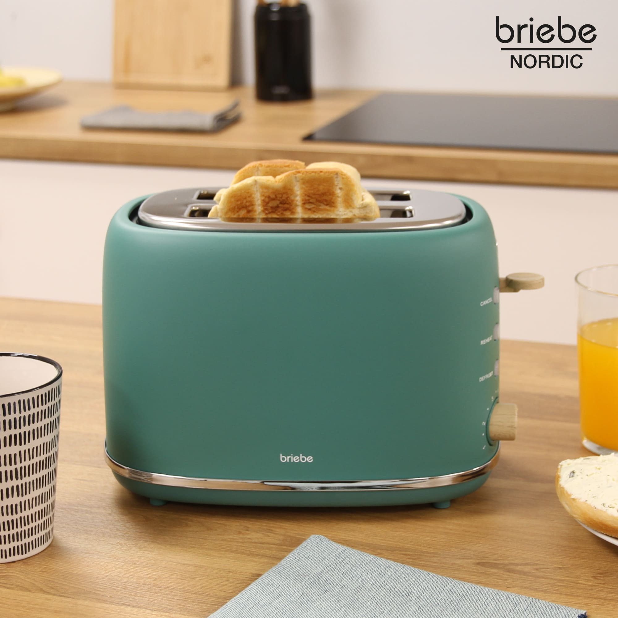 Nordic Grille Pain 2 Fentes, Tranches Larges, 6 Niveaux de Dorage, Décongélation 870 Vert TA1166GRE - Mathon - 2