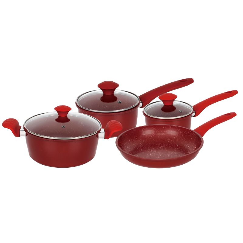 Batterie de cuisine forgée revêtement en marbre Rouge 7 pièces Herzberg HG04715-RED Herzberg - Mathon - 1
